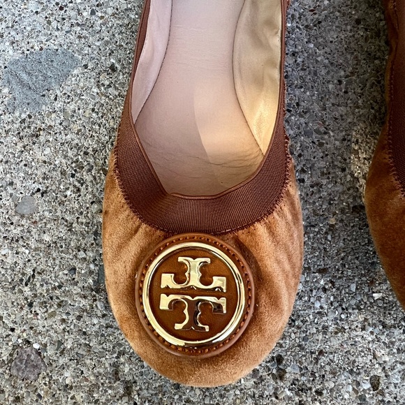 Tory Burch Tan Leather Suede Flats Size 7 - Picture 2 of 11